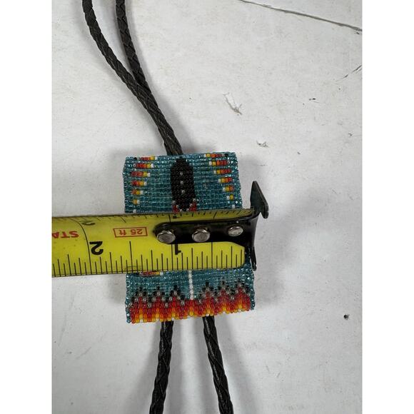 Native American Navajo Handmade Beaded Bolo Tie Silver Tone - Picture 7 of 7